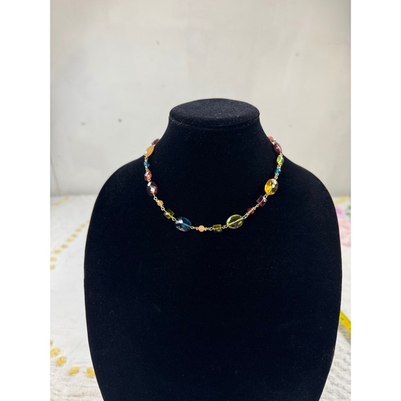 Chaps Beaded Colorful Gemstone Necklace Gold Tone Chain Fashion Jewelry - Picture 1 of 5